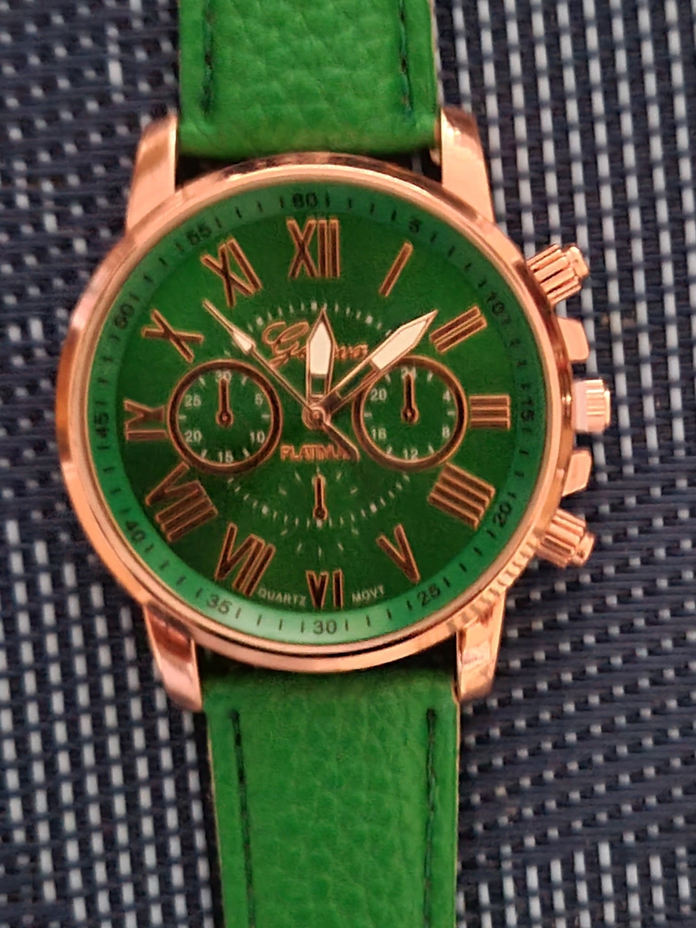Geneva Green Dial Men's Chronograph Watch with Green Faux Leather Strap